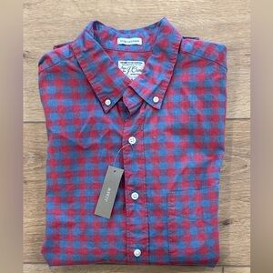 NWT J. Crew Men's Casual Red and Gray Plaid Shirt Size Small